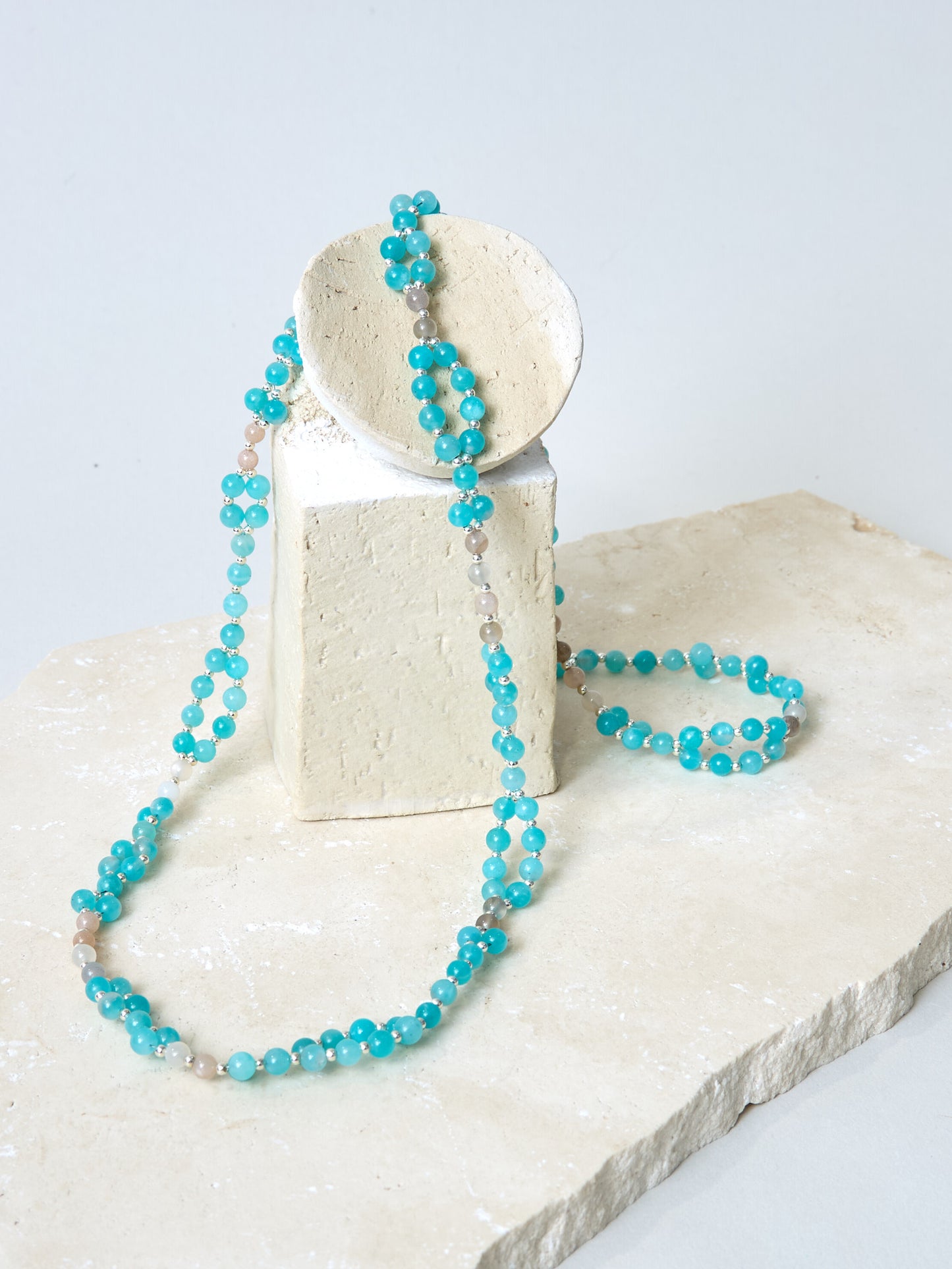 Tantric Necklace Amazonit Mondstein Silber