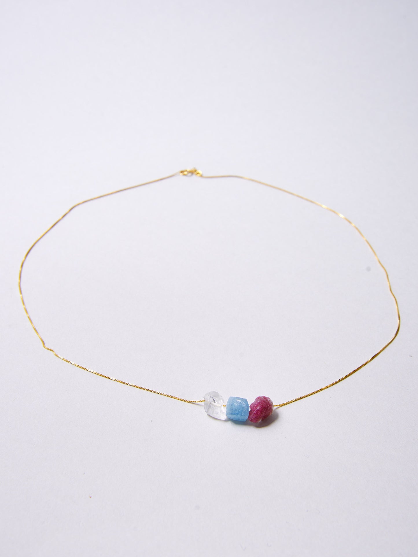 Aquamarin, Bergkristall, Pink Turmalin Kette - BLOOM