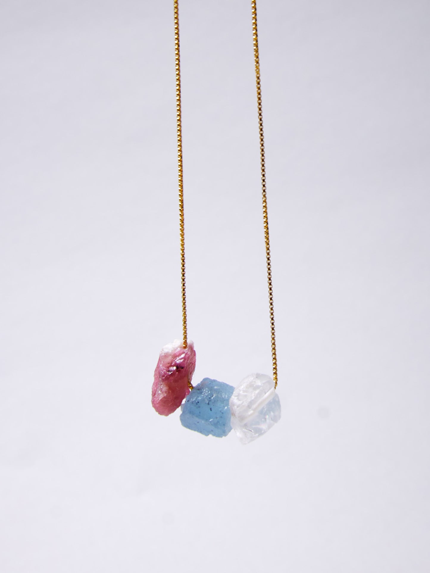 Aquamarin, Bergkristall, Pink Turmalin Kette - BLOOM