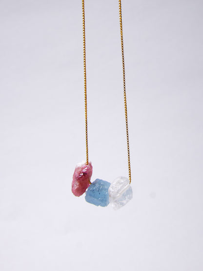 Aquamarin, Bergkristall, Pink Turmalin Kette - BLOOM